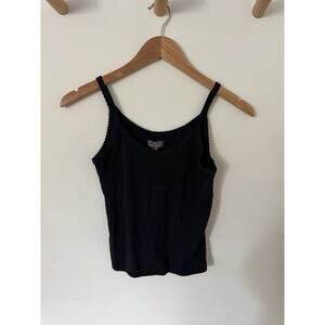 VTG Naf Naf Y2K Cami Tank Top Black Frill Size S NEW NWT Club 2000s Babydoll